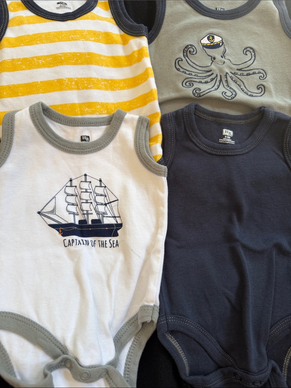 HB Navy, White, Yellow Baby One-Piece Bodysuit 4-Pack Tank-Tops